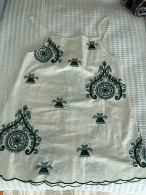 Zara Linen Dress with Green Embroidery